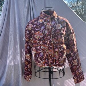 7 For All Mankind Burgundy Floral Quilted Jacket